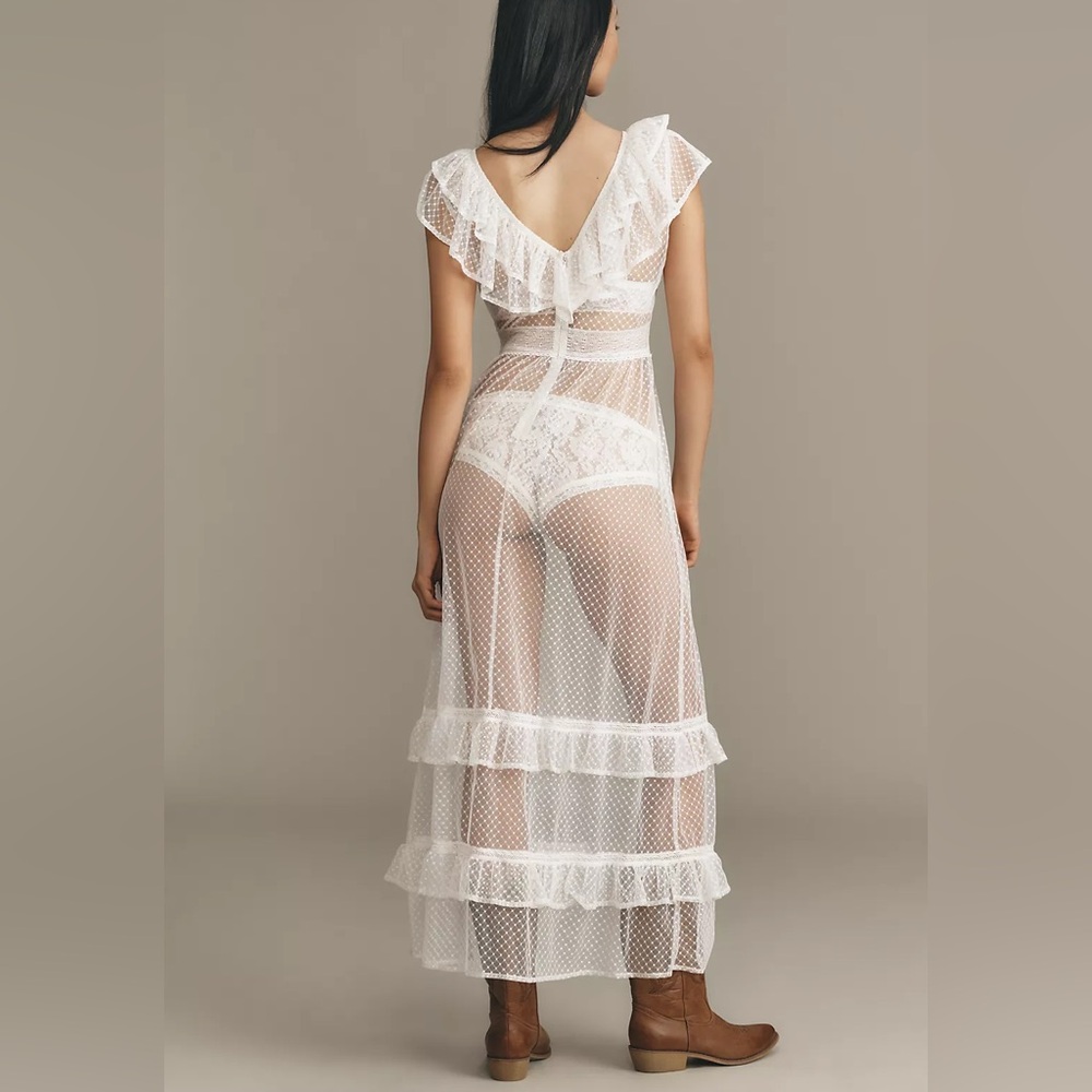 By Anthropologie Ruffle Sheer Mesh Maxi Dress - Picture 4 of 6